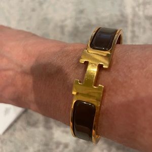 Hermes Clic H Gold Plated Brown enamel Bracelet size PM